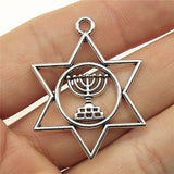 WYSIWYG 10pcs 39x32mm Judaism Menorah Star Of David Charms For Jewelry Making Antique Silver Color Charms Jewelry Accessories