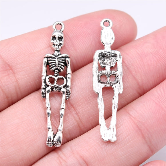 WYSIWYG 10pcs 39x9mm Charms Skull Skeleton Man 2 Colors Plated Pendants Making DIY Handmade Tibetan Finding Jewelry h1143