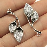 WYSIWYG 10pcs 40x14mm Pendant Calla Lily Leaf Branch Charm Pendants For Jewelry Making Antique Silver Color Leaf Pendants