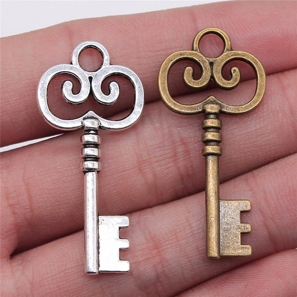 WYSIWYG 10pcs 41x19mm 2 Colors Antique Silver Color Antique Bronze Plated Key Charms Findings Antique Key Charms Key Charm DIY