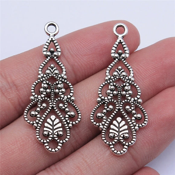 WYSIWYG 10pcs 42x14mm Antique Silver Color Hollow Drop-Shaped Earring Accessories Earring Connector DIY Jewelry Findings