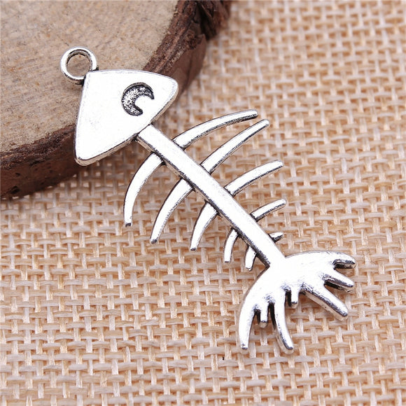 WYSIWYG 10pcs 42x21mm Pendant Fish Bone Fish Bone Charm Pendants For Jewelry Making Antique Silver Color Bone Fish Pendants