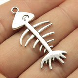 WYSIWYG 10pcs 42x21mm Pendant Fish Bone Fish Bone Charm Pendants For Jewelry Making Antique Silver Color Bone Fish Pendants