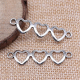 WYSIWYG 10pcs 43x11mm Heart Connector Charms Antique Silver Color For Jewelry Making Charms Pendant DIY Jewelry Findings