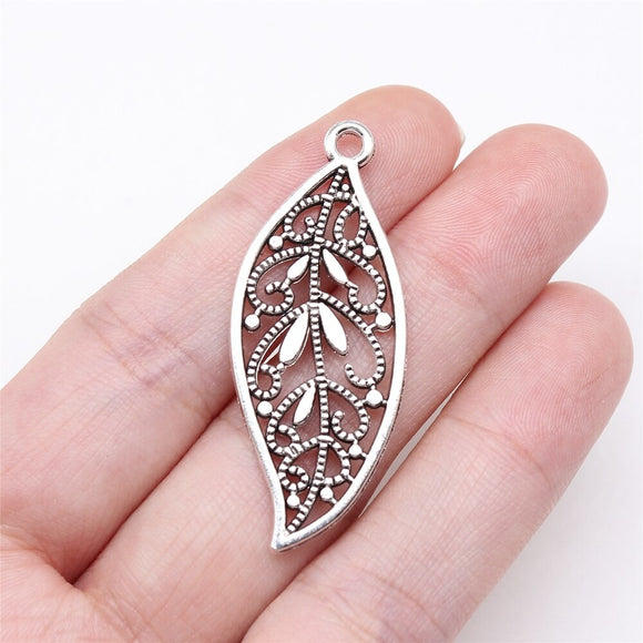 WYSIWYG 10pcs 43x17mm Antique Silver Color Leaf Charms For Jewelry Making