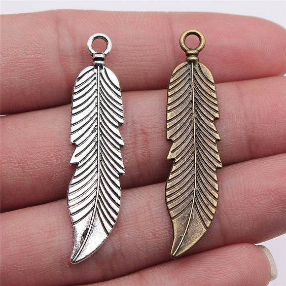 WYSIWYG 10pcs 45mm 3 Colors Antique Silver Color Antique Bronze Gold Color Colro Feather Pendants Charm Feather Charm Feather