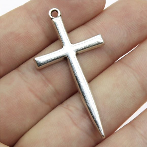 WYSIWYG 10pcs 46x24mm Antique Silver Color Cross Charm Sword Cross Charm Sword Cross Pendant For Jewelry Making