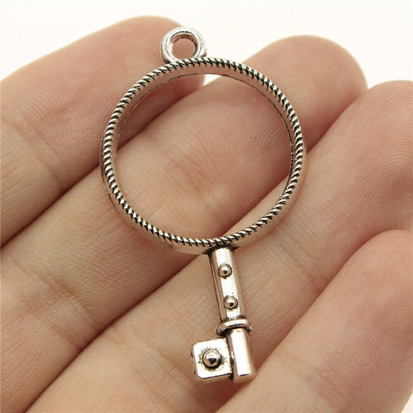 WYSIWYG 10pcs 46x25mm Key Shape Metal Frame Charms Antique Bronze Color Charms For Jewelry Making Jewelry Findings