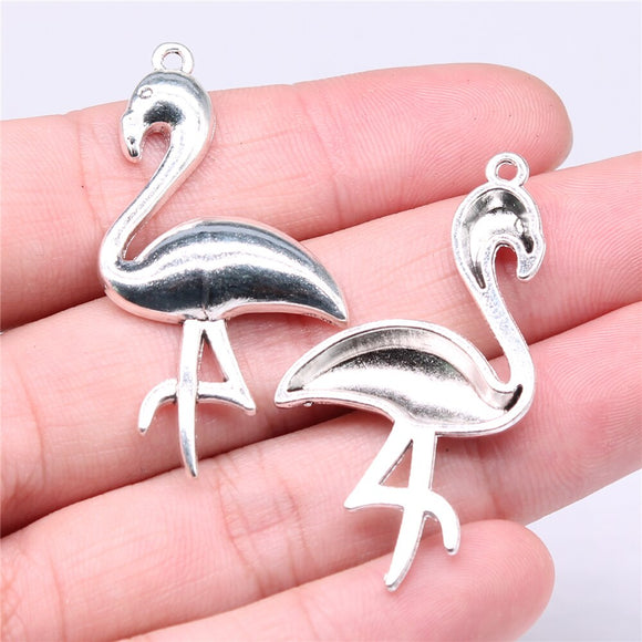 WYSIWYG 10pcs 47x25mm Flamingos Charms Pendants For Jewelry Making 2 Colors Antique Silver Plated Antique Bronze Plated