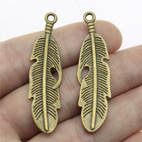 WYSIWYG 10pcs 49x13mm Feather Charms Pendants For Jewelry Making 2 Colors Antique Silver Plated Antique Bronze Plated