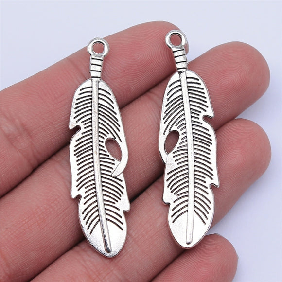 WYSIWYG 10pcs 49x13mm Feather Charms Pendants For Jewelry Making 2 Colors Antique Silver Plated Antique Bronze Plated