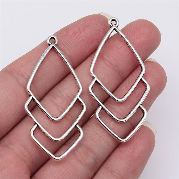 WYSIWYG 10pcs 50x25mm Antique Silver Color Hollow Geometric Earrings Pendant Charms Pendant For Jewelry Making