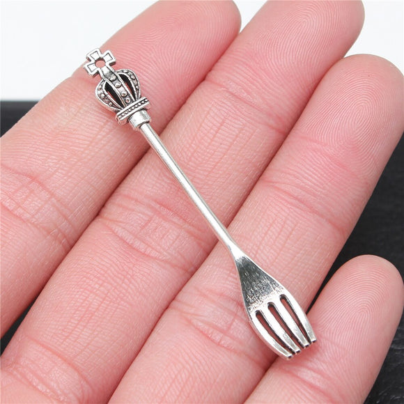 WYSIWYG 10pcs 60x8mm Crown Fork Charms For Jewelry Making Jewelry Accessories Antique Silver Plated Antique Bronze Plated