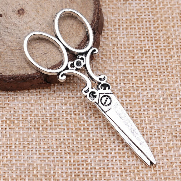 WYSIWYG 10pcs 61x25mm Antique Silver Color Sewing Scissors Pendants Vintage Scissors Charm Scissor Tibetan Charm