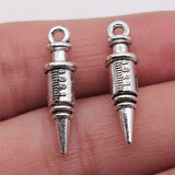 WYSIWYG 10pcs 7x25mm Stereo Syringe Pendant Charms Antique Silver Color For Jewelry Making Zinc Alloy Jewelry Findings