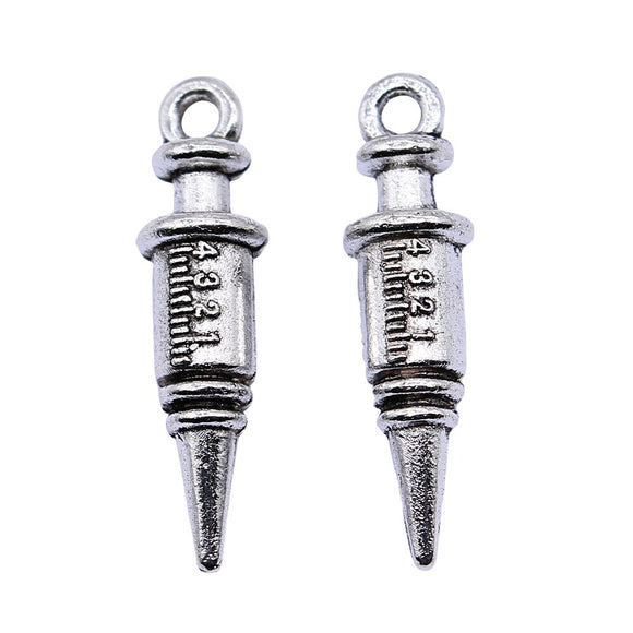 WYSIWYG 10pcs 7x25mm Stereo Syringe Pendant Charms Antique Silver Color For Jewelry Making Zinc Alloy Jewelry Findings