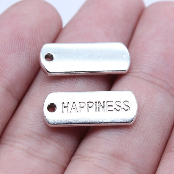WYSIWYG 10pcs 8x21mm Antique Silver Color Happiness Tag Charms Pendant For DIY Jewelry Making Handmade Jewelry Craft Findings