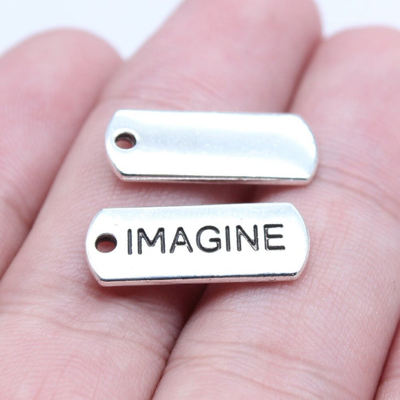 WYSIWYG 10pcs 8x21mm Antique Silver Color Imagine Tag Charms Pendant For DIY Jewelry Making Handmade Jewelry Craft Findings