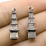 WYSIWYG 10pcs 8x26mm Pagoda Charms Antique Silver Color For Jewelry Making Zinc Alloy Charms Pendant DIY Jewelry Findings