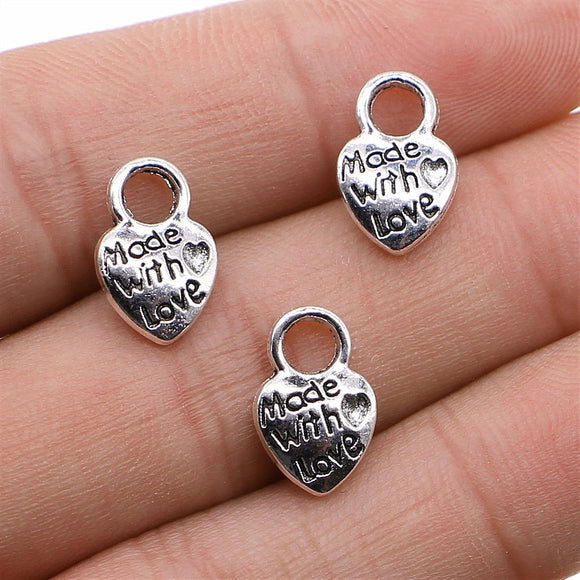 WYSIWYG 10pcs 9x14mm Made With Love Heart Charms Pendants For Jewelry Making DIY Jewelry Findings Jewelry Accessories