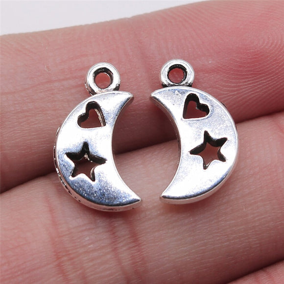 WYSIWYG 10pcs 9x17mm Crescent Moon Stars Love Heart Charms Pendant Diy Jewelry Findings Antique Silver Color Antique Bronze