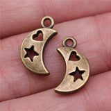 WYSIWYG 10pcs 9x17mm Crescent Moon Stars Love Heart Charms Pendant Diy Jewelry Findings Antique Silver Color Antique Bronze