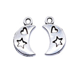 WYSIWYG 10pcs 9x17mm Crescent Moon Stars Love Heart Charms Pendant Diy Jewelry Findings Antique Silver Color Antique Bronze