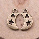 WYSIWYG 10pcs 9x17mm Crescent Moon Stars Love Heart Charms Pendant Diy Jewelry Findings Antique Silver Color Antique Bronze