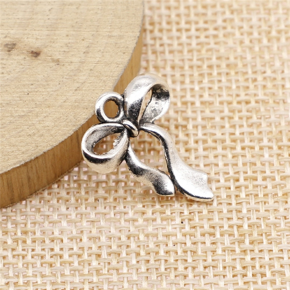 10pcs/Bag 24x22mm (0.94x0.87inch) Antique Silver Color Bow Charms Pendant  For DIY Jewelry Making