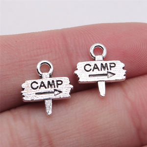 WYSIWYG 10pcs Camp Camping Signs Charms Pendant Diy Metal Jewelry Making Antique Silver Color 12x13mm EF3758