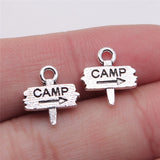 WYSIWYG 10pcs Camp Camping Signs Charms Pendant Diy Metal Jewelry Making Antique Silver Color 12x13mm EF3758