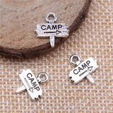 WYSIWYG 10pcs Camp Camping Signs Charms Pendant Diy Metal Jewelry Making Antique Silver Color 12x13mm EF3758