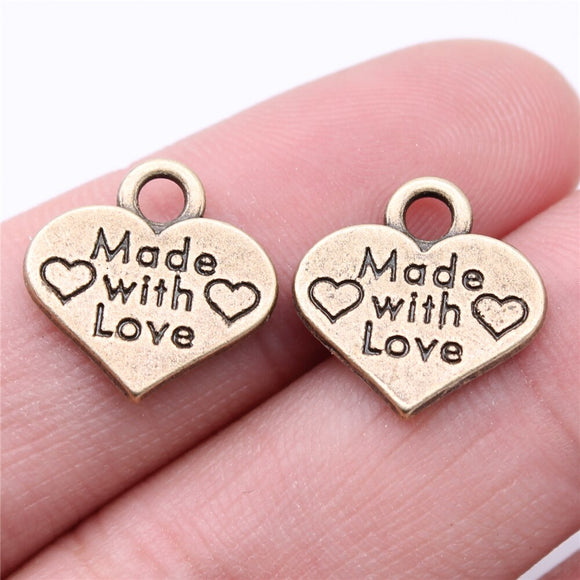 WYSIWYG 10pcs Charms 15x15mm Made With Love Pendants For DIY Jewelry Making Jewelry Findings Antique Bronze Color Alloy Charms