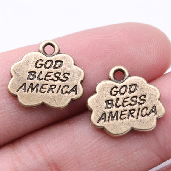 WYSIWYG 10pcs Charms 16x15mm God Bless America Pendants For DIY Jewelry Making Antique Bronze Color Alloy Charms