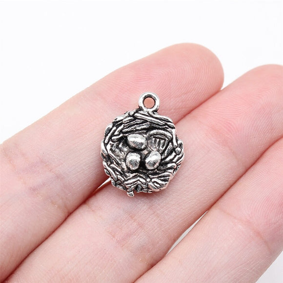 WYSIWYG 10pcs Charms 19x15mm Bird's Nest Bird Egg Charms For Jewelry Making DIY Jewelry Findings Alloy Charms Pendant
