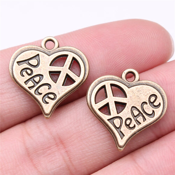 10pcs Charms 20x19mm Heart-Shaped Peace Symbol Pendants For DIY Jewelry Making Antique Bronze Color Alloy Charms EF4124