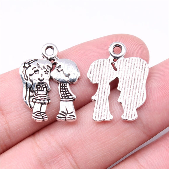 WYSIWYG 10pcs Charms 22x17mm Couple Charms For Jewelry Making DIY Jewelry Findings Antique Silver Color Alloy Charms Pendant