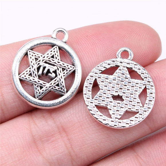 WYSIWYG 10pcs Charms 22x19mm Star Of David Charms For Jewelry Making Antique Silver Color DIY Jewelry Findings Pendant