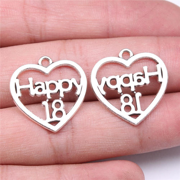 WYSIWYG 10pcs Charms 23x22mm Happy 18 Heart Charms For Jewelry Making DIY Jewelry Findings Antique Silver Color Pendant