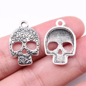 WYSIWYG 10pcs Charms 24x16mm Skull Charms For Jewelry Making DIY Jewelry Findings Antique Silver Color Alloy Charms Pendant EF0386