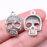 WYSIWYG 10pcs Charms 24x16mm Skull Charms For Jewelry Making DIY Jewelry Findings Antique Silver Color Alloy Charms Pendant EF0386