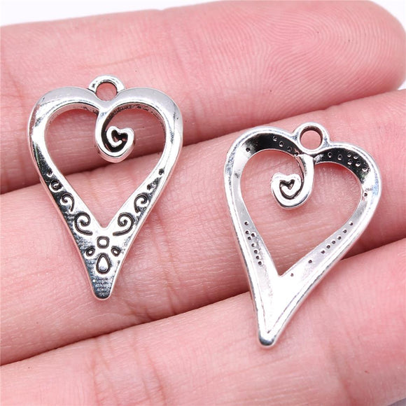 WYSIWYG 10pcs Charms 25x17mm Heart Charms For Jewelry Making DIY Jewelry Findings Antique Silver Color Alloy Charms Pendant