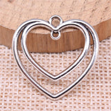 WYSIWYG 10pcs Charms 25x25mm Double Hearts Connector Charms For Jewelry Making DIY Jewelry Findings Antique Silver Color