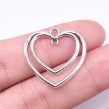 WYSIWYG 10pcs Charms 25x25mm Double Hearts Connector Charms For Jewelry Making DIY Jewelry Findings Antique Silver Color