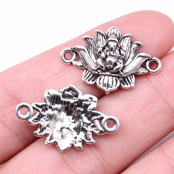 WYSIWYG 10pcs Charms 26x17mm Lotus Elephant Connector Charms For Jewelry Making DIY Jewelry Findings Antique Silver Color