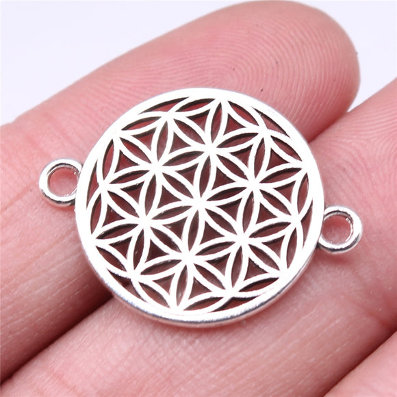 WYSIWYG 10pcs Charms 26x20mm Flower Of Life Connector Charms For Jewelry Making DIY Jewelry Findings Antique Silver Color EF3708