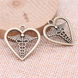 WYSIWYG 10pcs Charms 26x26mm Medical Scepter Heart Charms Pendant Antique Bronze Color For Jewelry Making DIY Jewelry Findings