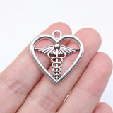 WYSIWYG 10pcs Charms 26x26mm Medical Scepter Heart Charms Pendant Antique Bronze Color For Jewelry Making DIY Jewelry Findings