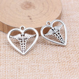 WYSIWYG 10pcs Charms 26x26mm Medical Scepter Heart Charms Pendant Antique Bronze Color For Jewelry Making DIY Jewelry Findings