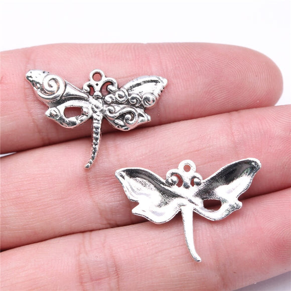 WYSIWYG 10pcs Charms 28x20mm Dragonfly Charms For Jewelry Making DIY Jewelry Findings Antique Silver Color Alloy Charms Pendant